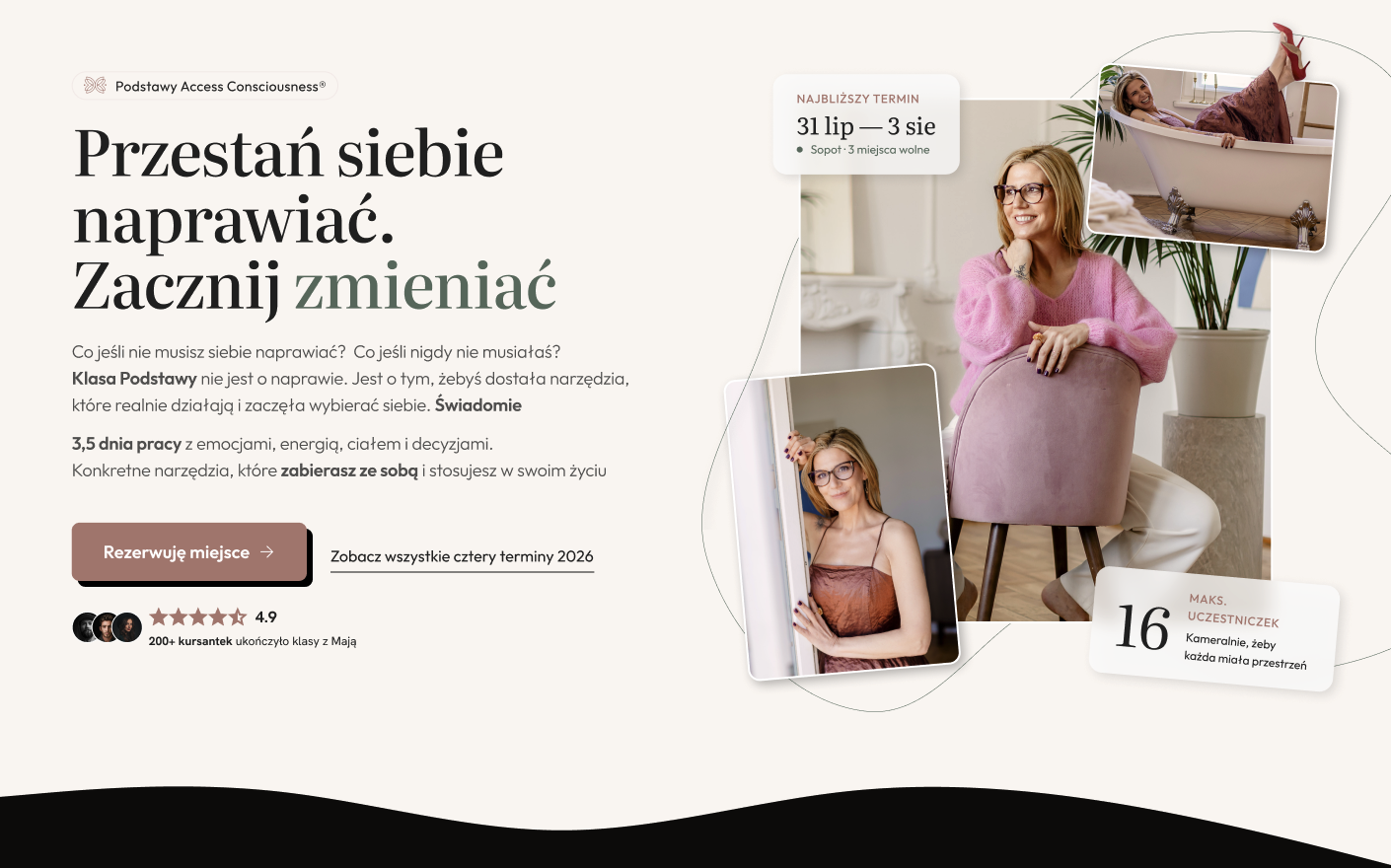 Projekt podstrony szkolenia Natural Flow z terminem, ceną i rezerwacją